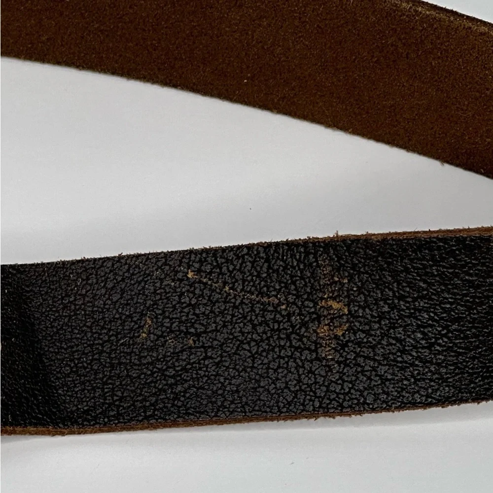 Brown Leather Belt Brass Buckle Unisex‎ Sz M